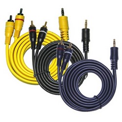 cables de audio HP AUDIO con conectores dorados - Plug stereo 3.5 mm a 2 RCA macho - longitud: 1.8 metros